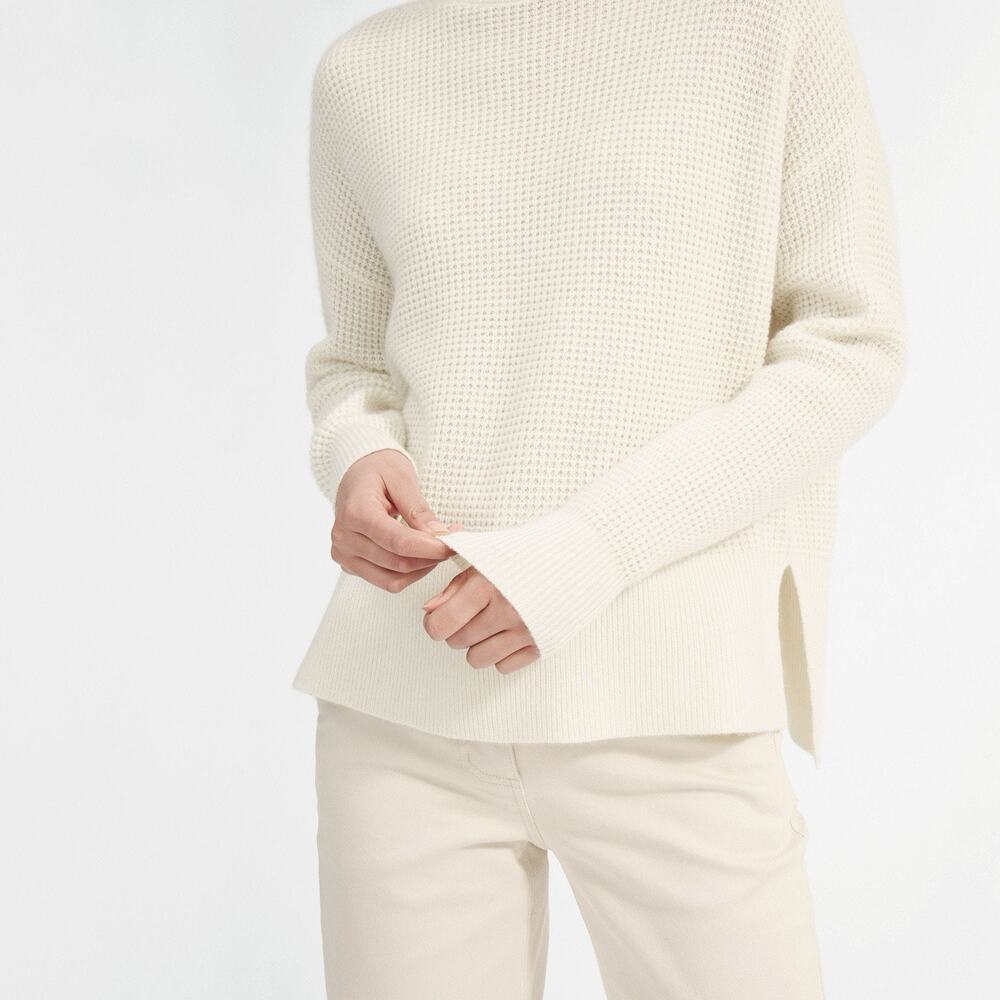 Everlane Cashmere Waffle Square Turtleneck Sweater Ivory Cream Small
